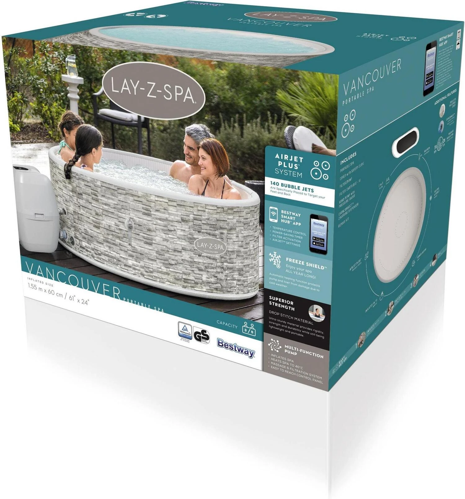 Bestway Opblaasbare Jacuzzi Lay-Z-Spa Vancouver Plus Rond Grijs D 155 H 60 Cm 15 Bestway Opblaasbare Jacuzzi Lay-Z-Spa Vancouver Plus Rond Grijs D 155 H 60 Cm - Afbeelding 15