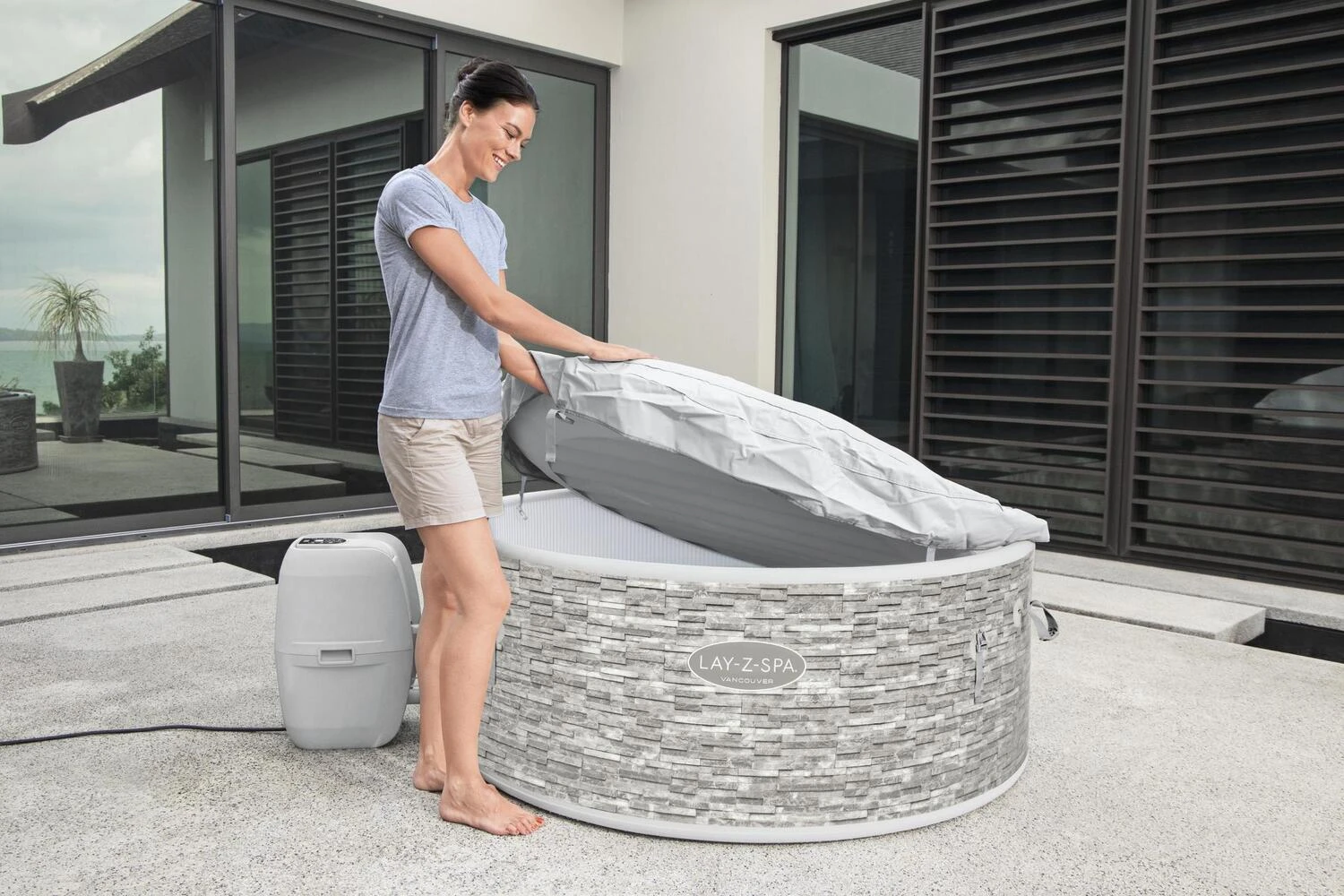 Bestway Opblaasbare Jacuzzi Lay-Z-Spa Vancouver Plus Rond Grijs D 155 H 60 Cm 8 Bestway Opblaasbare Jacuzzi Lay-Z-Spa Vancouver Plus Rond Grijs D 155 H 60 Cm - Afbeelding 8