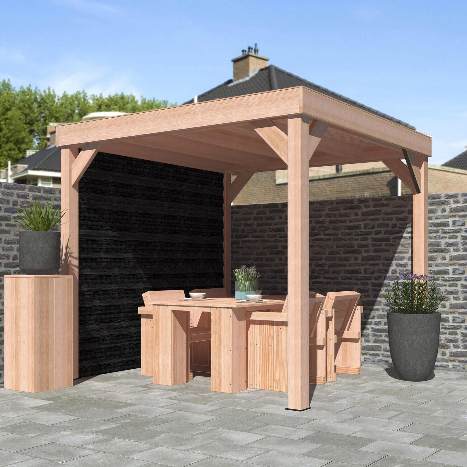 Overkapping Met Achterwand Zwart / Douglas 270 X 270 Cm 2 Overkapping Met Achterwand Zwart / Douglas 270 X 270 Cm - Afbeelding 2