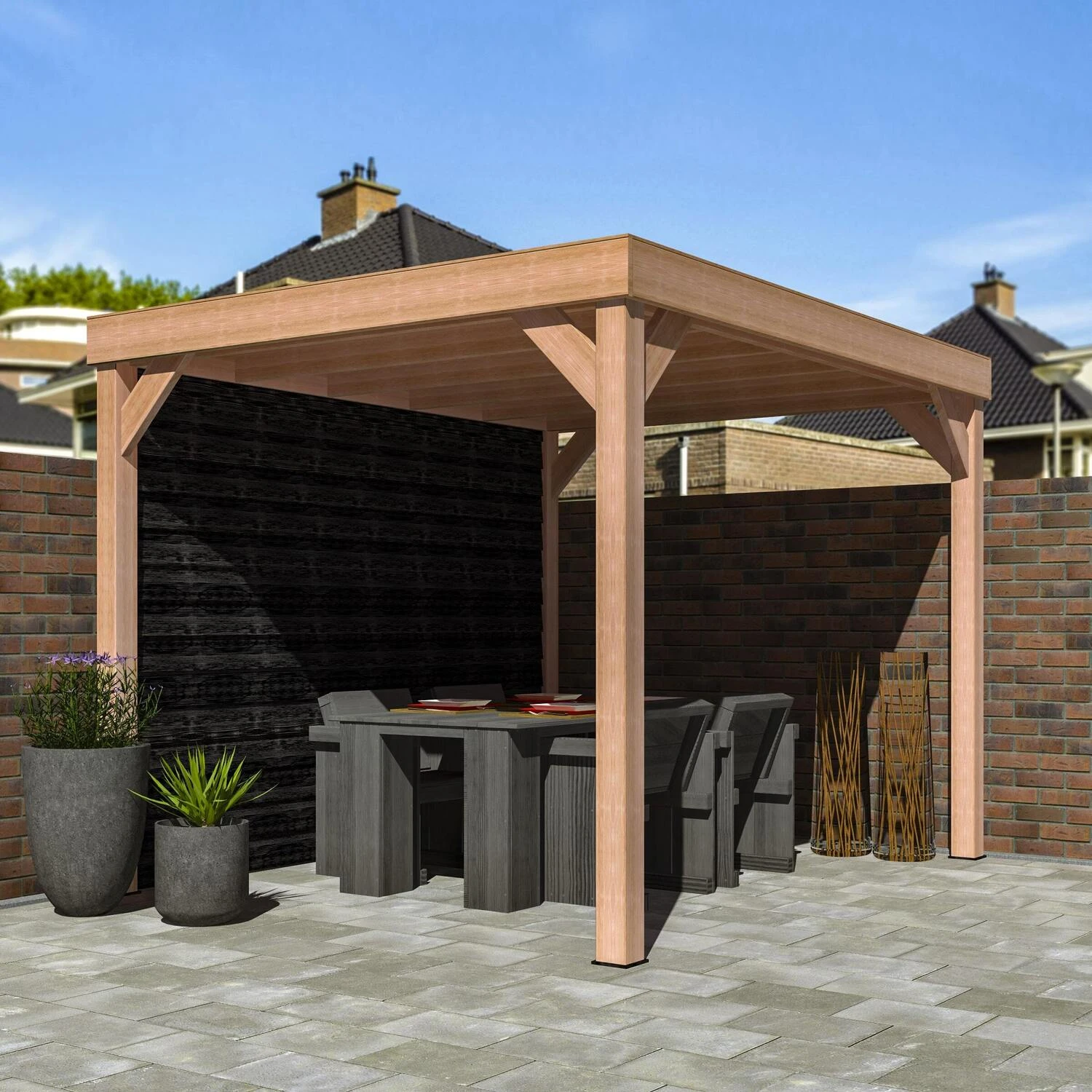 Overkapping Douglas + Achterwand Zweeds Rabat Zwart 270 X 330 Cm 2 Overkapping Douglas + Achterwand Zweeds Rabat Zwart 270 X 330 Cm - Afbeelding 2