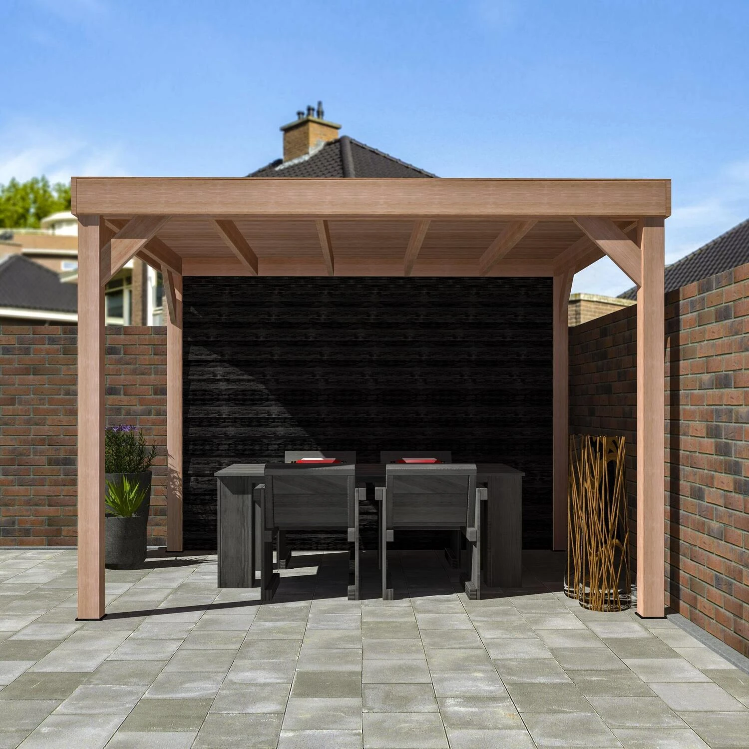 Overkapping Douglas + Achterwand Zweeds Rabat Zwart 270 X 330 Cm 3 Overkapping Douglas + Achterwand Zweeds Rabat Zwart 270 X 330 Cm - Afbeelding 3