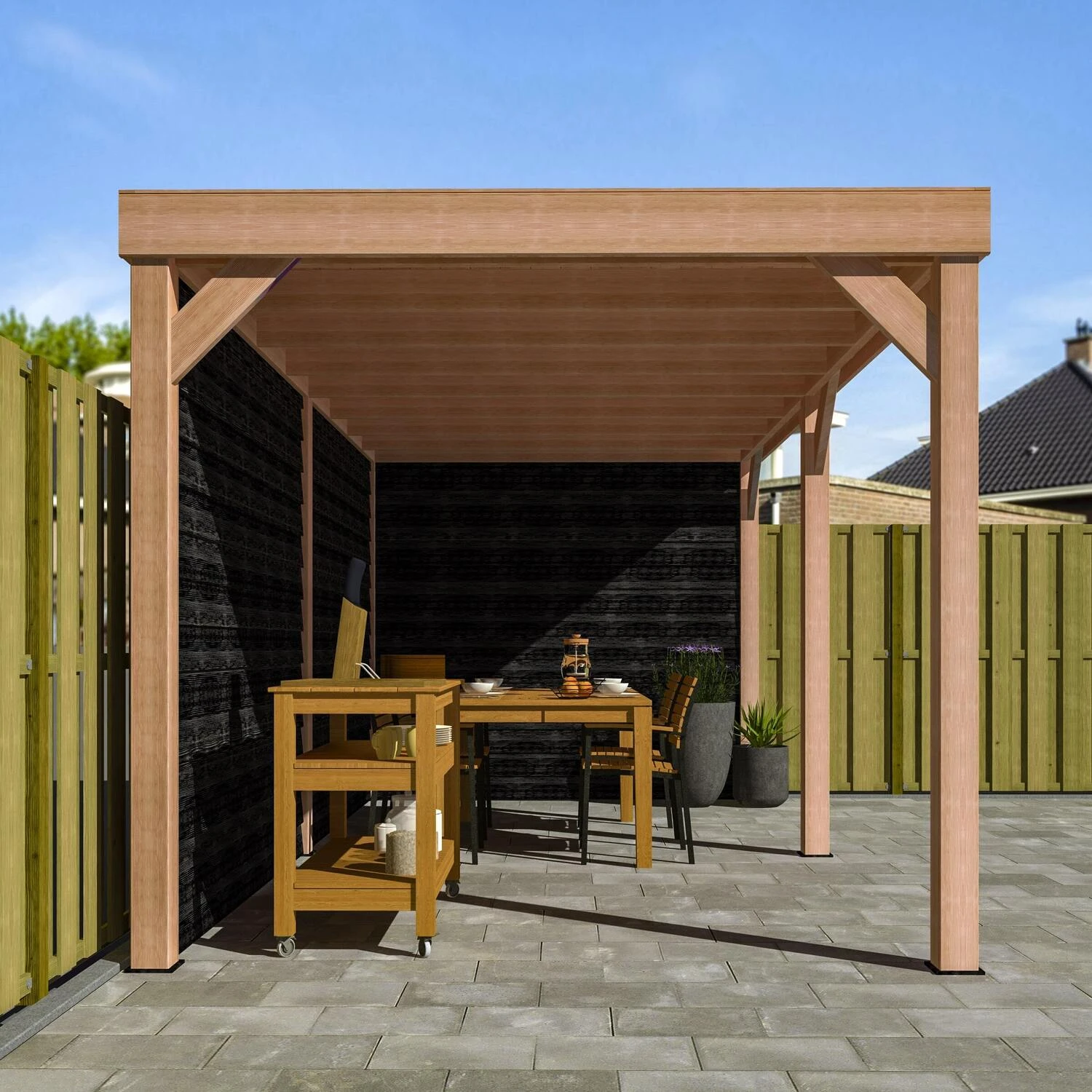 Overkapping Met Achterwand En Zijwand Zwart / Douglas 270 X 522 Cm 2 Overkapping Met Achterwand En Zijwand Zwart / Douglas 270 X 522 Cm - Afbeelding 2