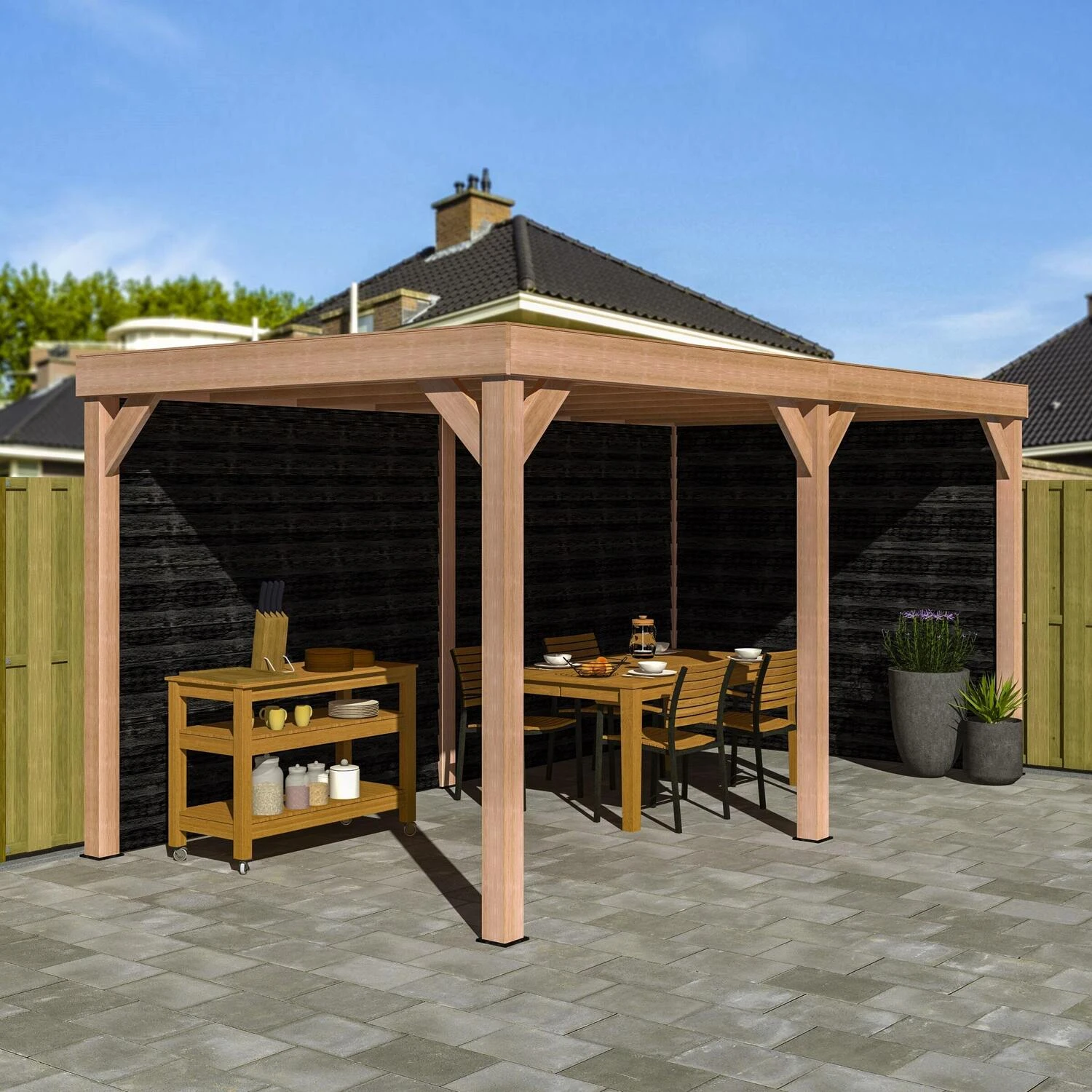 Overkapping Met Achterwand En Zijwand Zwart / Douglas 270 X 522 Cm 3 Overkapping Met Achterwand En Zijwand Zwart / Douglas 270 X 522 Cm - Afbeelding 3